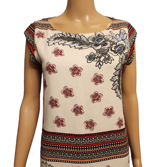 Zara Floral Handkerchief Sheeth Cap Sleeve Dress Size M - Picture 2 of 11